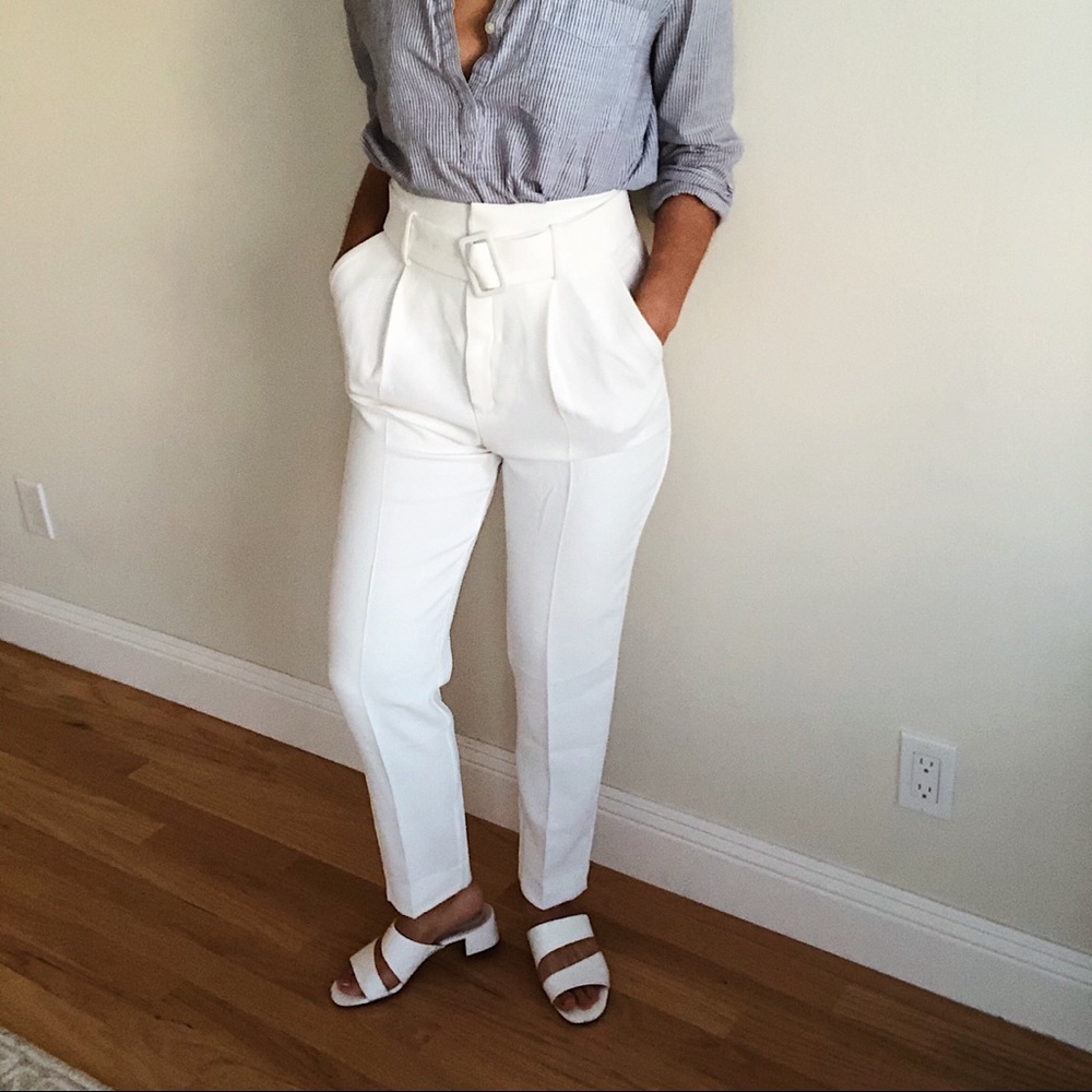 Mango white high waisted trousers